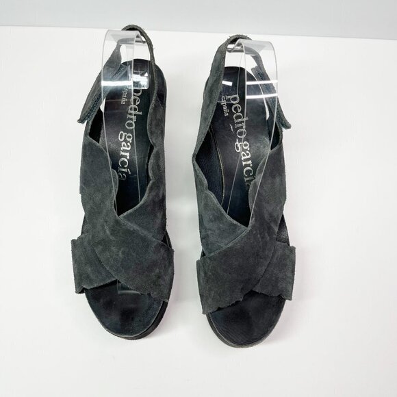 Pedro Garcia Gray Wedge platform Suede sling back sandals Size EU38.5 / 8US - Picture 3 of 11